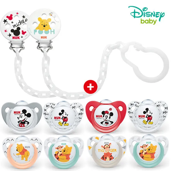 누크 New 디즈니 노리개 젖꼭지 + 클립세트 푸우체인크립 2단계 푸우