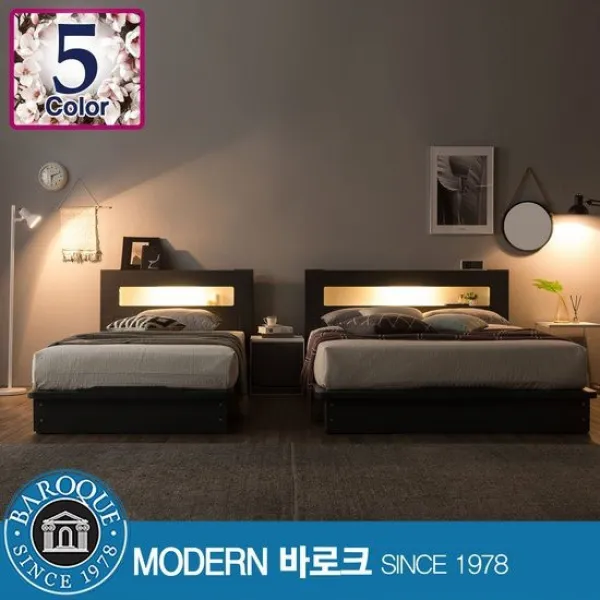 모던바로크 아레나 LED조명 퀸 평상형침대 / Q5, 그레이