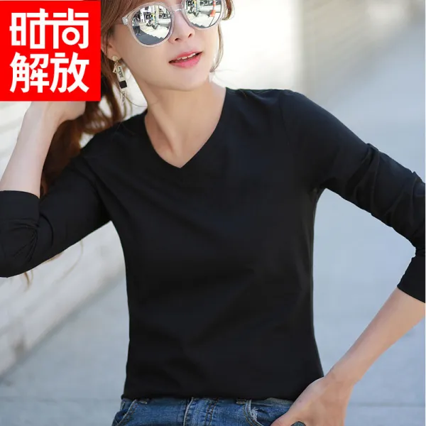 SHISHANGJF 여성 루즈핏 v넥 긴팔티셔츠 45406931