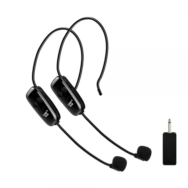 Docooler 헤드 마운트 UHF 무선 마이크 수신기 1개 + 간섭 방지 송신기 마이크 2개, black