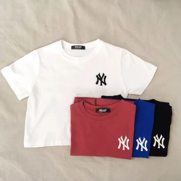 무늬샵 NY 크롭 반팔티 배꼽티