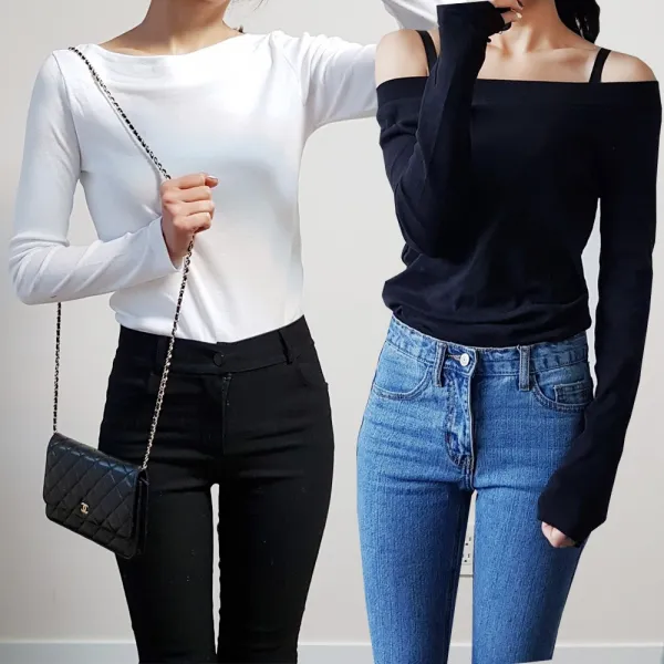 나날샵 여성티셔츠 가을티셔츠 사계절용 오피스룩 출근룩 정장티셔츠 청바지에티 U넥 라운드넥 포인트넥 티셔츠 긴팔티 가을여행 티 데일리 여성의류