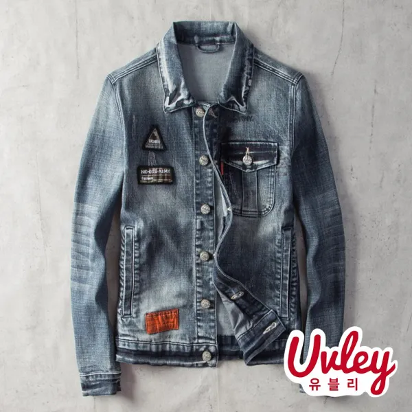 유블리 남성 청자켓 아미 패션 워싱 데님 자켓 간절기자켓 데일리룩 스트릿룩 Uv2113027se