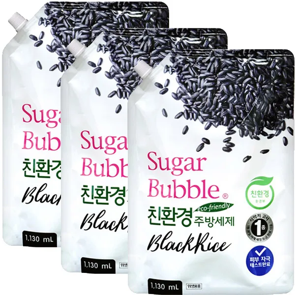 슈가버블 천연유래 흑미 주방세제 1130mL (파우치 리필), 3개