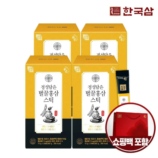 [신세계TV쇼핑]한국삼 정성담은 벌꿀 홍삼스틱 10g x 30포 x 4박스 (쇼핑백1매동봉)