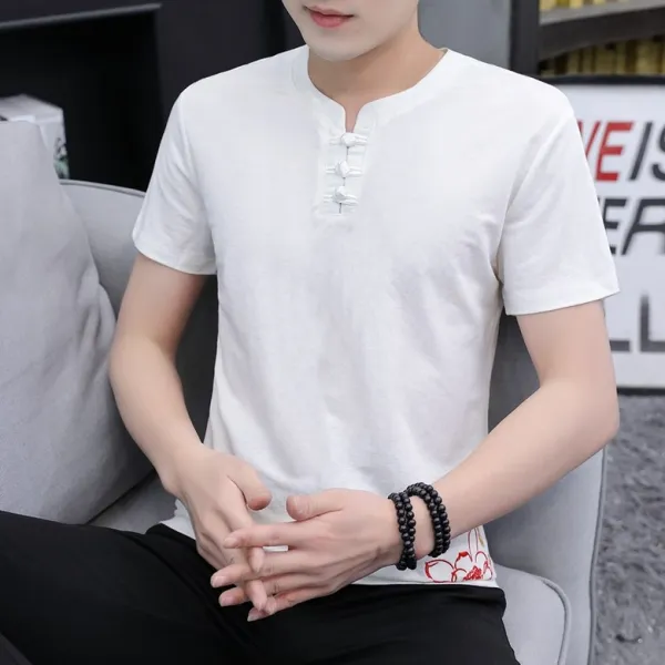 남자모시메리 여름면 남성 당대전통의상 복고 한나라의복 마고자 세트포장 비스코스 중식 땀받이셔츠 반바지, 203 화이트 (반소매 싱글 코트)