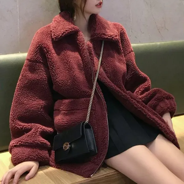 Kirahosi 퀄리티 여성 양벨벳 코트 여자 양털 뽀글이 하프코트 스타일 자켓 54 Mv 10 Ar0xb50d