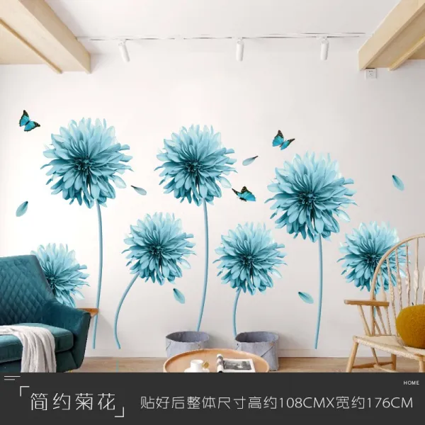 심플 난국 차이나 서재 장식 배경 접착 시트지 가능 제거 심플 국화