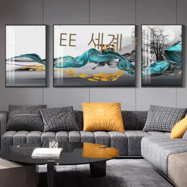 신형 장식 그림 거실 장식 그림 현대 심플한 삼련화 소파 배경 벽 벽화 침실 식당 괘화 북유럽풍 금색 사슴[좌우 * 중간 */수정면] 세트, 복록이 높아지다.