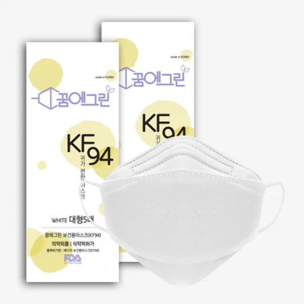 [KT알파쇼핑]꿈에그린 KF94 마스크 대형100매 (5매입x20봉/장당119원) 4중 국산원자재, 상세페이지참조, L/마스크100매
