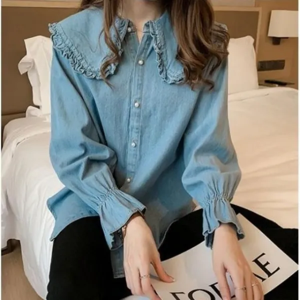 시크힐즈 여성 여자 가을 데님 플레어 셔츠 남방 7300