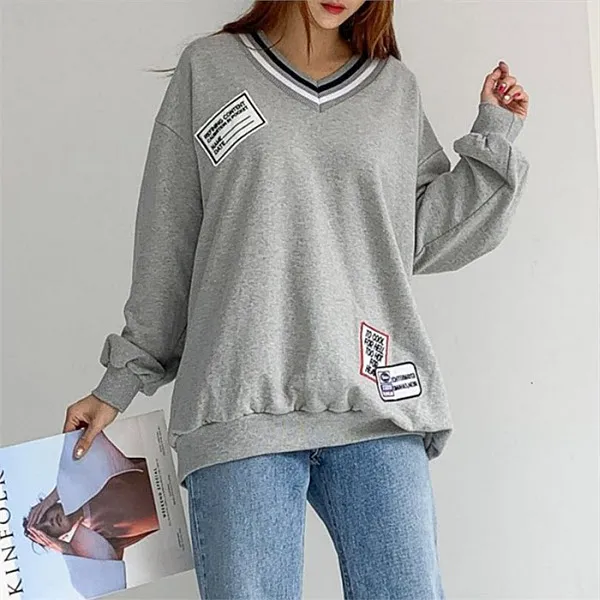 시드마켓 Sidmarket 브이넥 시보리 패치 맨투맨 19d926l 빅사이즈 여성 3144012 