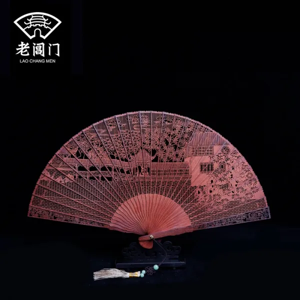 쑤저우시 클래식 완상 공예품 단향목 나무 접이식 명승고적 펀칭 차이나, 명승고적 -졸정원 코디 부채 케이스