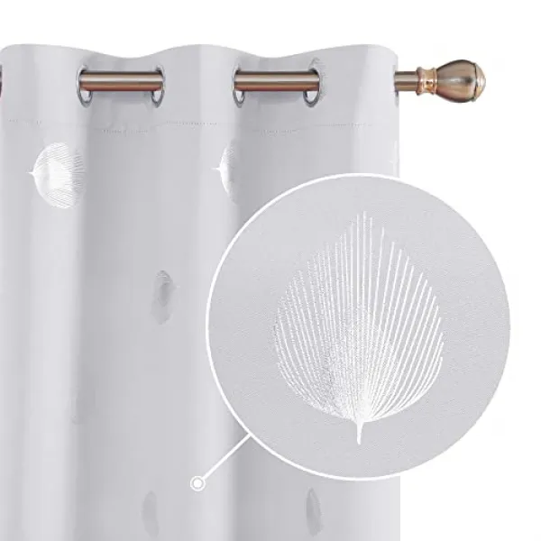 NMT Deconovo 룸 어둡게 커튼 열 절연 팜 팬 호일 인쇄 블랙 아웃 커튼 침 [42W x 63L Inch- Greyish White] - P043207RB4XKB36, 42W x 63L Inch- Greyish White