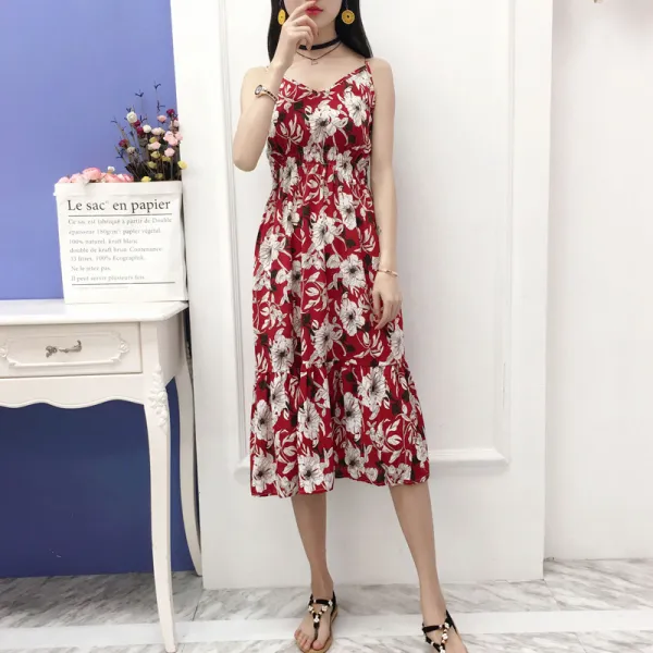 패션이루 플라워 원피스 나시 롱 여름 비치 바캉스 여성 브이넥