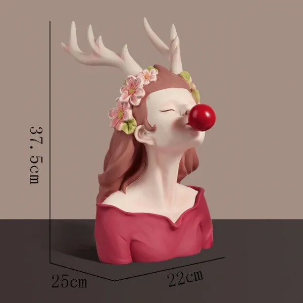 Antlers 버블 소녀 수 지 초상화 동상 장식품 흉상 인형 홈 장식 현대 공예 조각 Girly Room Decoration, 01 Red