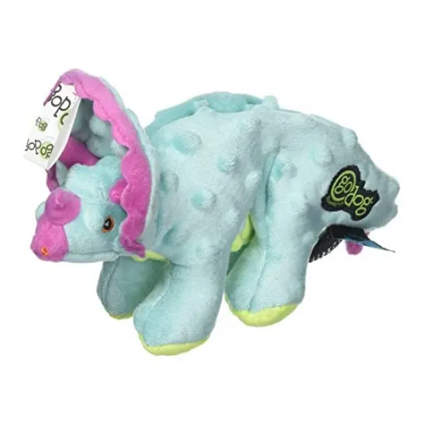 Godog 고독 반려견 장난감 미국 직배 Dinos Triceratops With Chew Guard Technology Plush Squeaker Dog Toy Small Teal, 1개