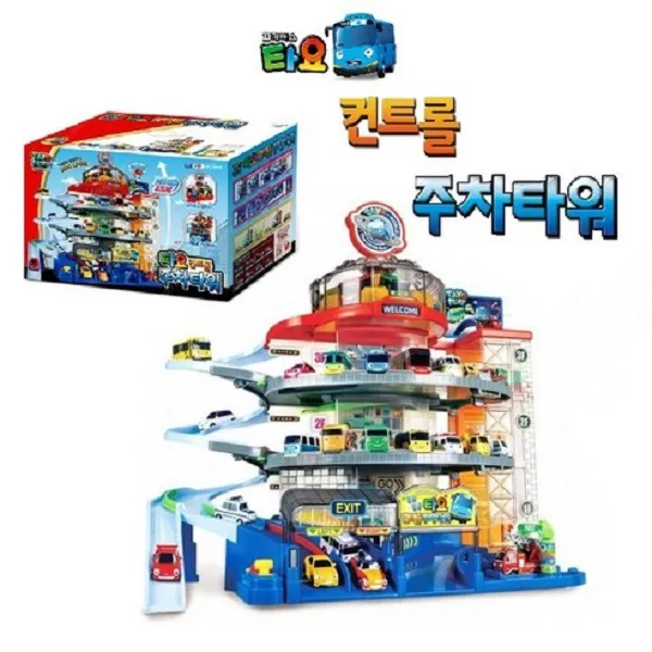 아이코닉스 타요 빙글빙글 컨트롤 주차타워 자동차 작동완구, 혼합색상