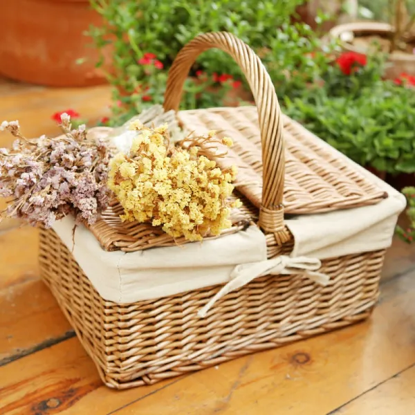 Others 류 취 소풍 바구니 등나무 손 에 들 고 야외 보온 캠핑 음식 수납 2 인 4 유 편 피크닉 박스 커버 Lwt 060 바스켓 + 방석