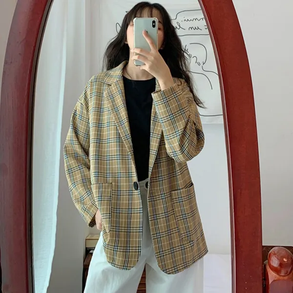 지비천사 가을 겨울 여성 트랜드 오버핏 싱글 더블 체크자켓 JE