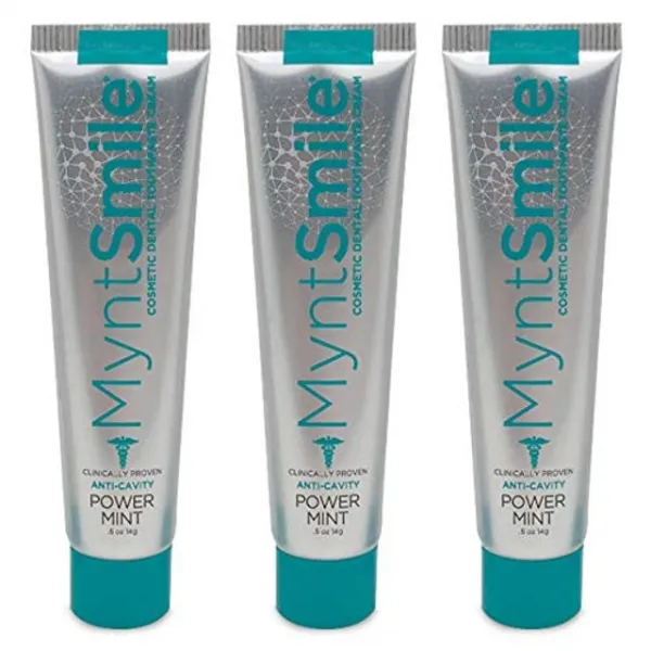 MyntSmile 화장품 치과 치약 크림 도자기 베니어판 및 크라운 - Anti-Cavity 파워 민트 - 여행 크기 .5 (3 팩), 1