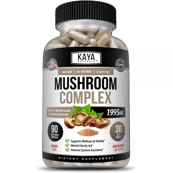 해외직구 버섯 추출물 Kaya Naturals Premium 버섯 복합 재료 1995 mg 퍼서빙당 90 mg 정신 명료성 보조 체계 건강 및 활력(90), 1set, 1set, 1set