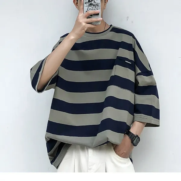 Xn반소매 남성용 느슨한 줄무늬 티셔츠bt0671