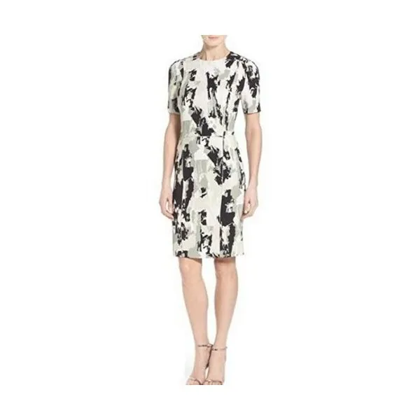 125757 NWT휴고보스 Boss Womens Depina Taupe Crepe 프린트ed Sheath Work 드레스 4 40 IT