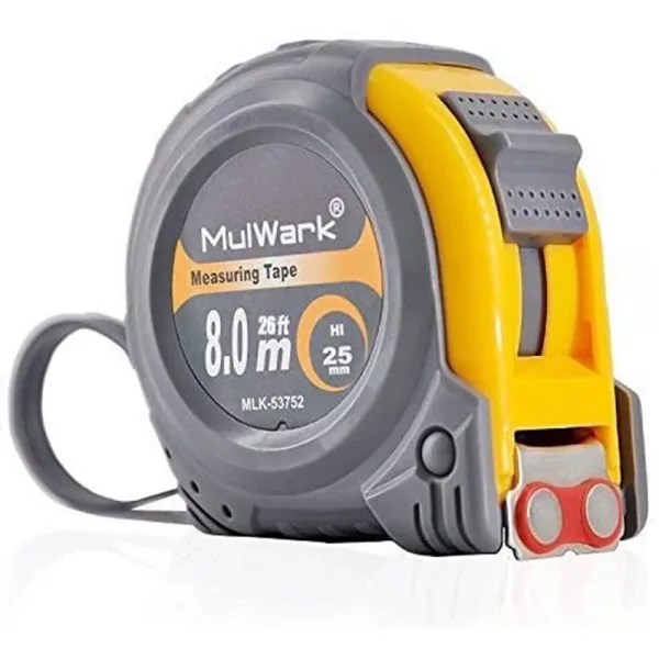 by MULWARK MulWark 26ft 양쪽 금속 블레이드 마그네틱 팁 후크 및 충격 흡수 케이스-임페리얼 인치 미터 규모로 줄자 측정 테이프 측정-건설 계약자 목수 건축 목공