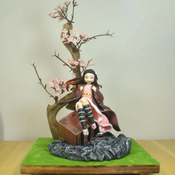 Led 귀칼 네즈코 피규어 램프 조명 굿즈 귀멸의칼날 일륜도 카마도탄지로 인형 소품 선물 L+나무 받침대개