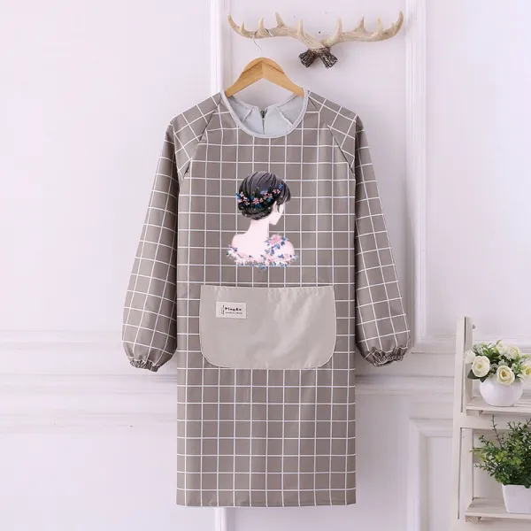 긴팔앞치마 컵 옷 한식 작업복 방수 소매 봄 여름 식사 있음 양면 롱 미용원 커플 2613749138 뒷모습 여자아이 긴 팔 색 체크