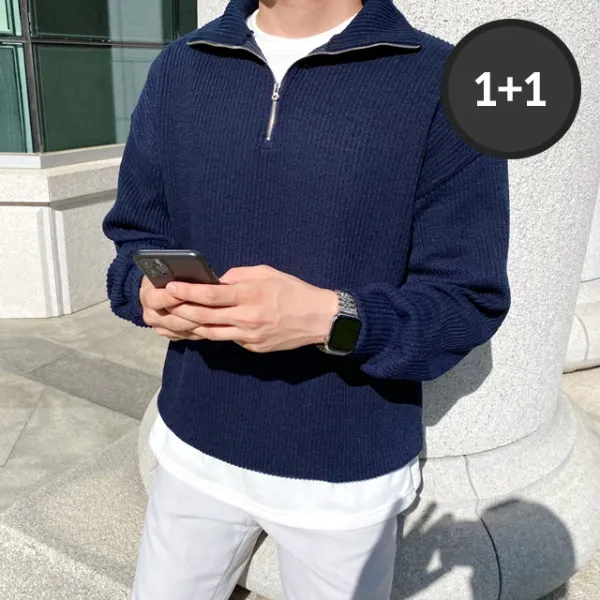 올멋 1+1 2장가격 MUT 오버핏 니트 반집업 맨투맨