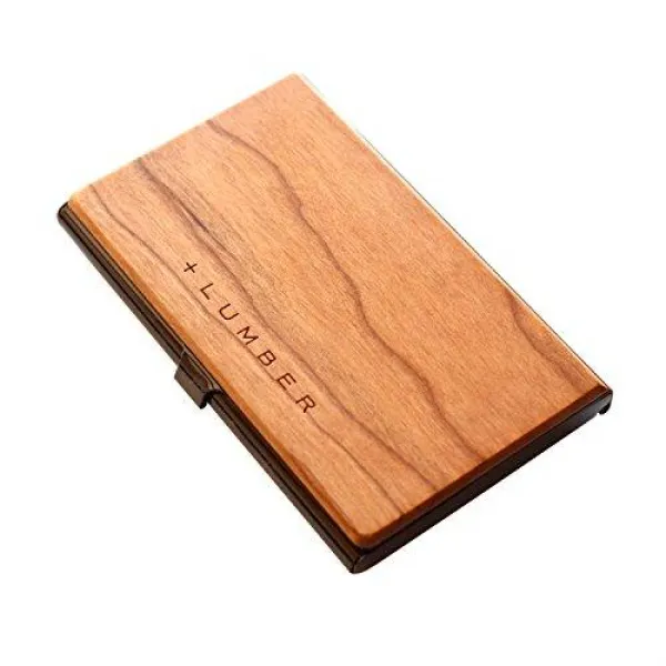+ LUMBER by Hacoa CARD CASE 중후 감이있는 스테인레스 소재와 명목을 맞춘 나무 명함 지갑 카드 케이스 (Cherry) Cherry