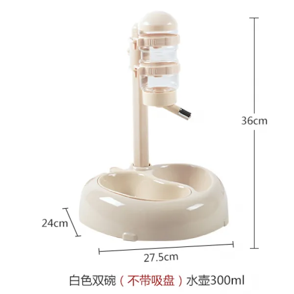 강아지 정수기 걸이식 고양이 애완동물 펫 테디 비곰 먹이를주다 물을 먹이다 일체 수수기, 화이트 쌍사발 （없음 흡판 ）