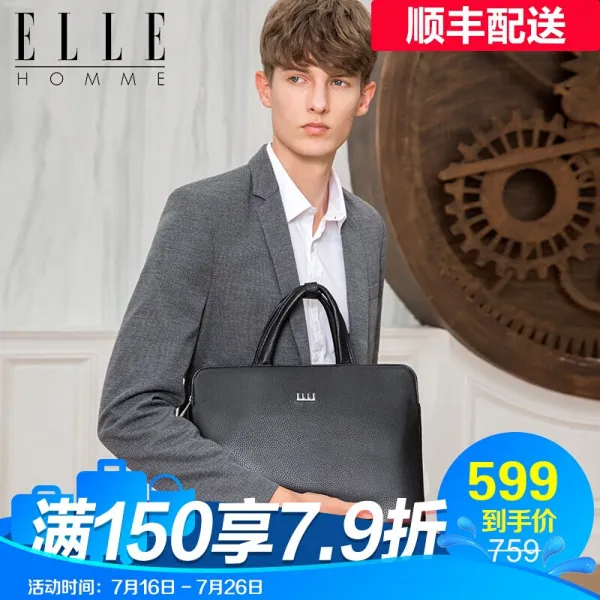 ELLE HOMME 남자가방 진가죽 핸드백 가로형 비즈니스 공문 가방 남자가방 가방 컴퓨터가방