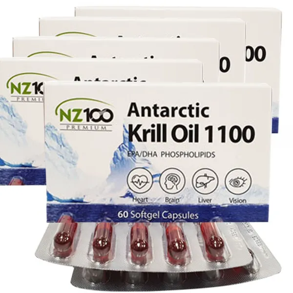 NZ100 뉴질랜드 뉴베델 남극 크릴오일 1100 60소프트젤캡슐 5통, 60캡슐, 1정당 남극크릴오일 1100mg