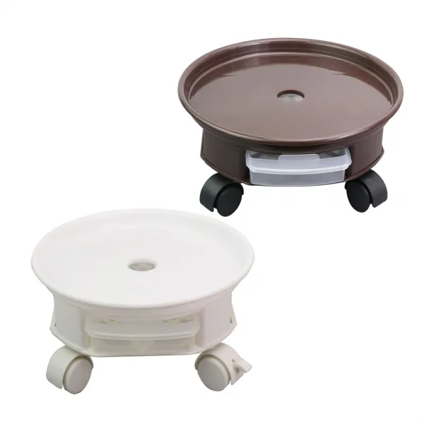 STK 2Pcs 33cm Planter Dolly on Wheels 둥근 화분 발동기 대형 롤링 플랜트 캐디 브라운 \u0026 화이트