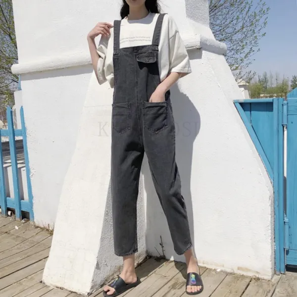 Kirahosi 와이드 루즈핏 박스 바지 멜빵 점퍼 수트 데일리 10 Bdzsbpa