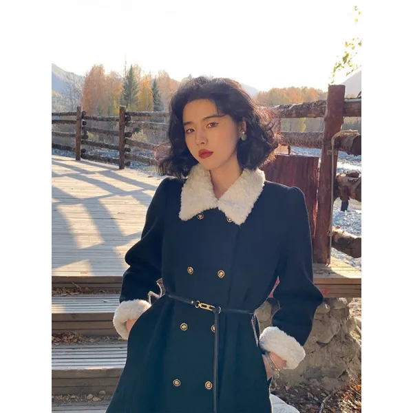 더블코트옷 편지를 부치다 주다 바람이 멎다 큰아버지 빅사이즈 여성 프렌치 클래식 허리보정 단추 롱 타입 4576023640