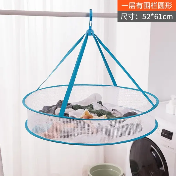니트를 말리다 캐시미어스웨터 의 건조 옷걸이 평평한 방지변형 스웨터를 걸다 양말 그물망 가정용 접이식 옷 바구니, T07-61cm1단 둘러싸다5블루색, 기본
