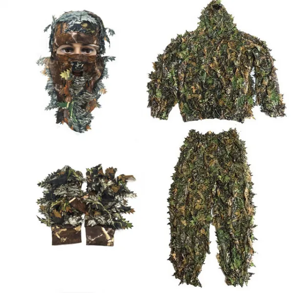 스나이퍼 CS 바이오닉 위장 정장 남성 3D 단풍 잎 Ghillie 정장 정글 우드랜드 사냥 옷 카모 전체 얼굴 마