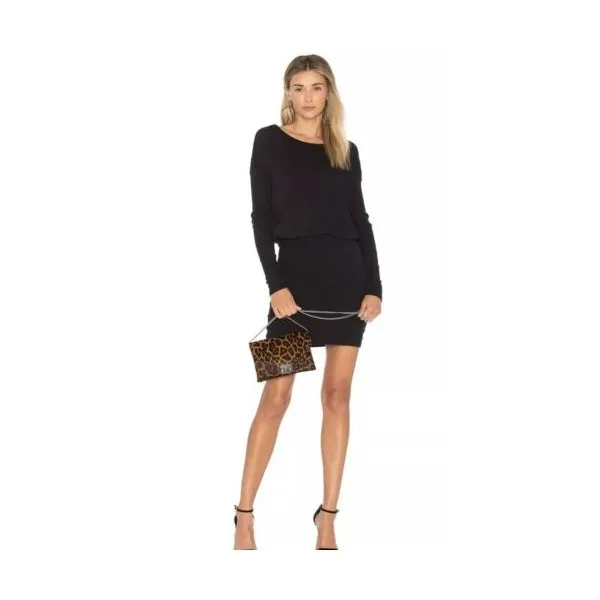 125828 제임스펄스 James Perse Contrast Rib 스키니 Ribbed Sleeve Pullover 드레스 네이비 2 / M NEW 0245