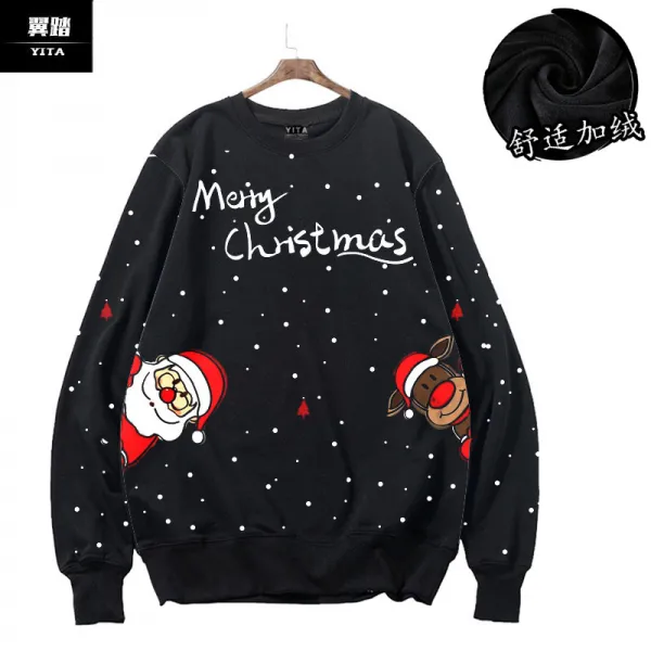 크리스마스 사슴 카스텔라 인 산타 클로스 전폭 라운드 가오리 남녀 기모 긴팔 상의