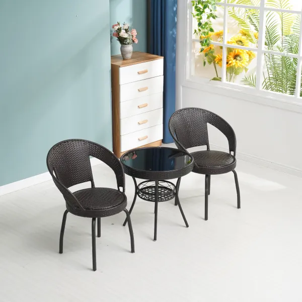 의자 세트 베란다 티 테이블 미니 카페 발코니 야외 마당 등받이, [쿨 블랙] 2 개의 의자 및 1 개의 테이블 업그레이드 된 하중지지 + 회전 의자