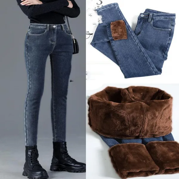 Qterra 특허브랜드 하이웨이스트 기모 데님 슬림 여성바지 슬림