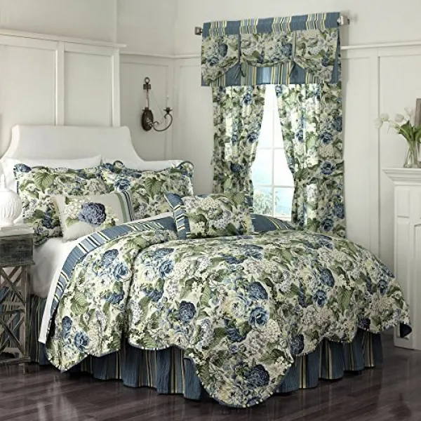 WAVERLY Floral Flourish Quilt Set 90x104 Porcelain WAVERLY 꽃 번성 이불 세트 90x104 도자기, 1