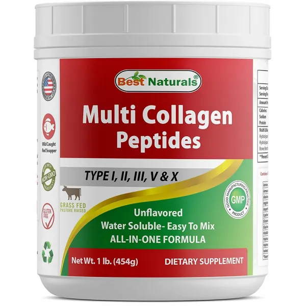 Best Naturals 여러 콜라겐 단백질 유형 I II III V X 콜라겐 1lb 무 향료 유리 방목지 융기 수용성 믹스, 상세설명참조
