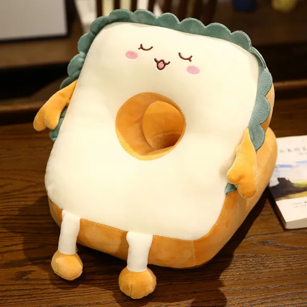 귀여운 카툰 토스트빵 양면 낮잠 쿠션 여름 땀 흡수하는 식빵모양 선물 각종 표정 베개쿠션 낮잠 담요, 눈감다