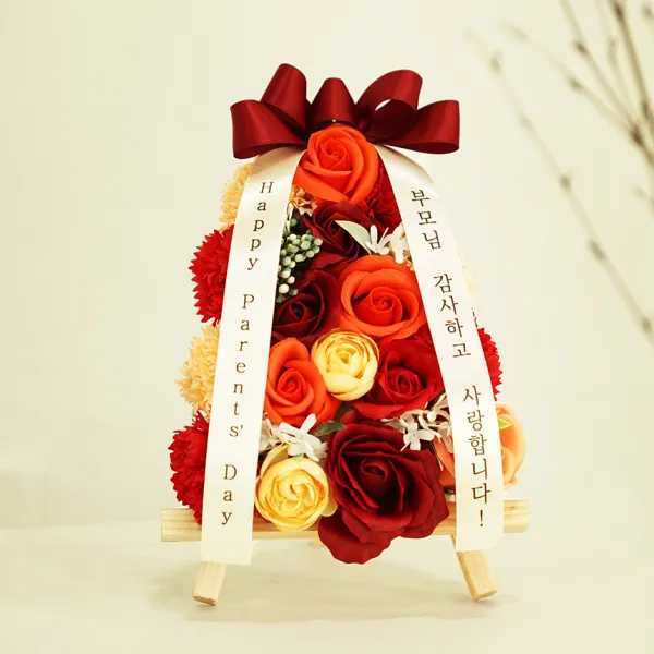비누꽃 미니화환 리본 자유문구 가능, 피치
