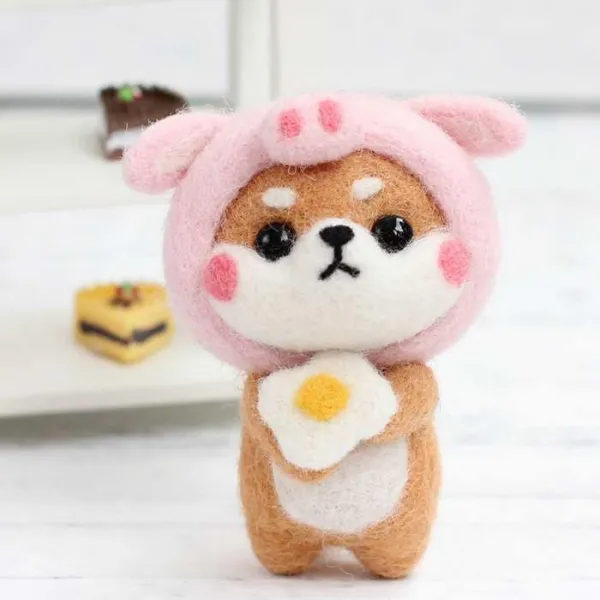 시바견 강아지 펠트 뽀송이 핸드메이드 애니메이션 제작 DIY 커플 경마 재료, 돼지 시바견 _ 포말 _3바늘